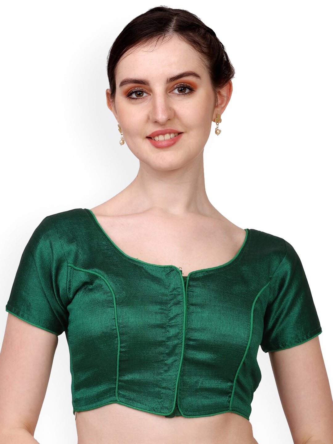 

PUJIA MILLS Half Sleeves Saree Blouse, Green
