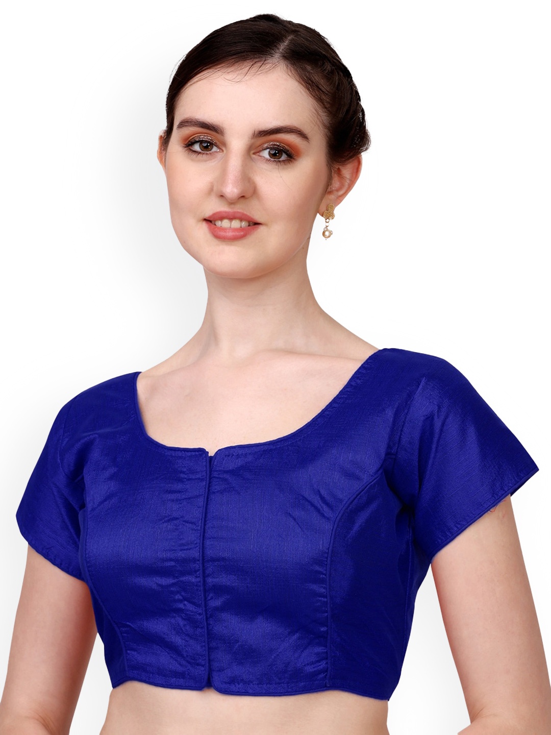 

PUJIA MILLS Readymade Fancy Short Sleeve Padded Saree Blouse, Blue