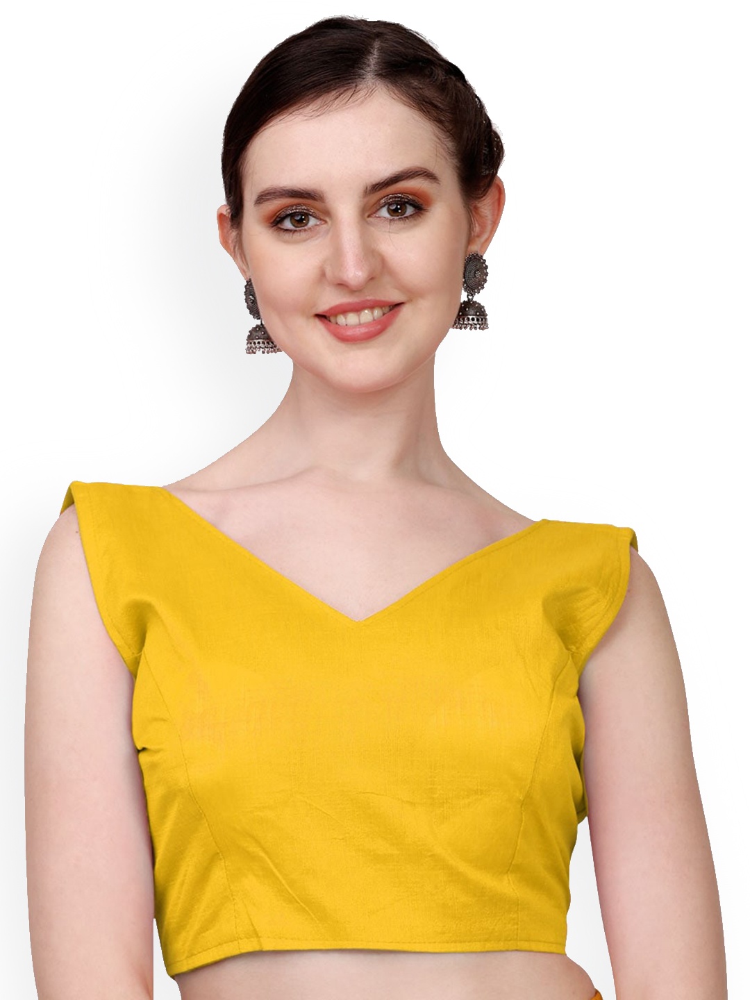 

PUJIA MILLS V Neck Sleeveless Saree Blouse, Yellow