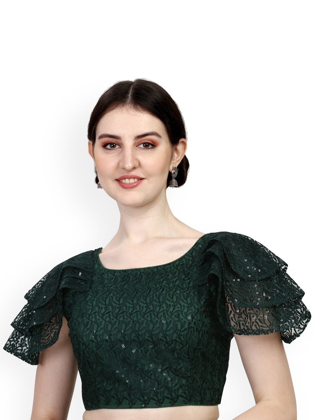 

PUJIA MILLS Embroidered Readymade Saree Blouse, Green