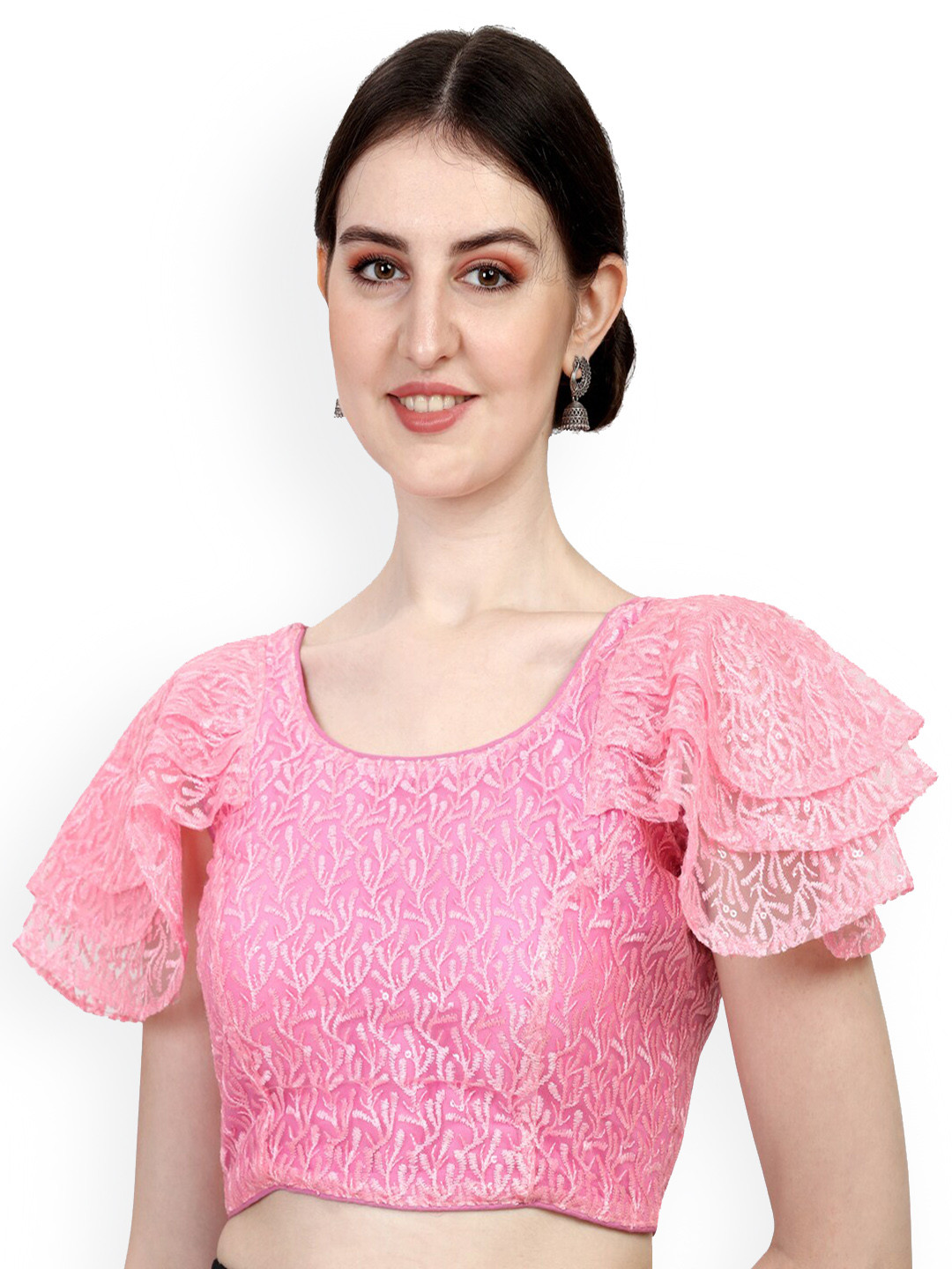 

PUJIA MILLS Embroidered Readymade Saree Blouse, Pink
