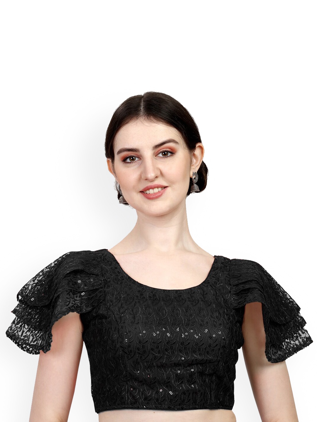 

PUJIA MILLS Embroidered Saree Blouse, Black