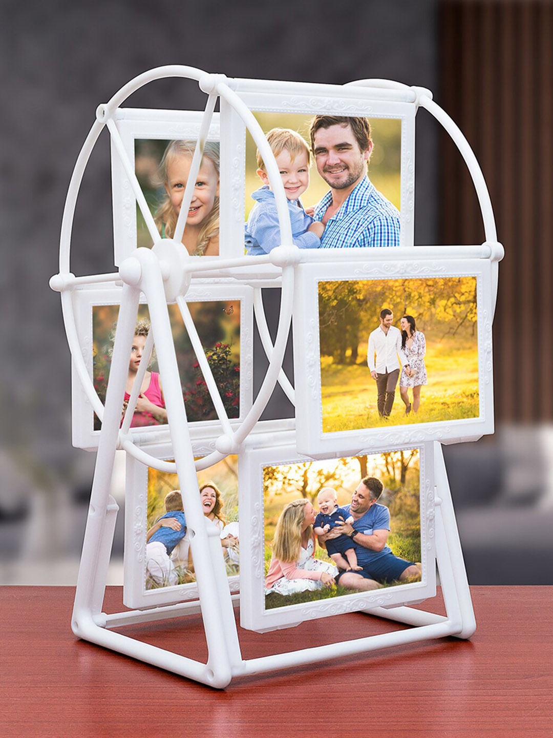 

Golden Peacock Set Of 12 White Rotating Wheel Photo Frame