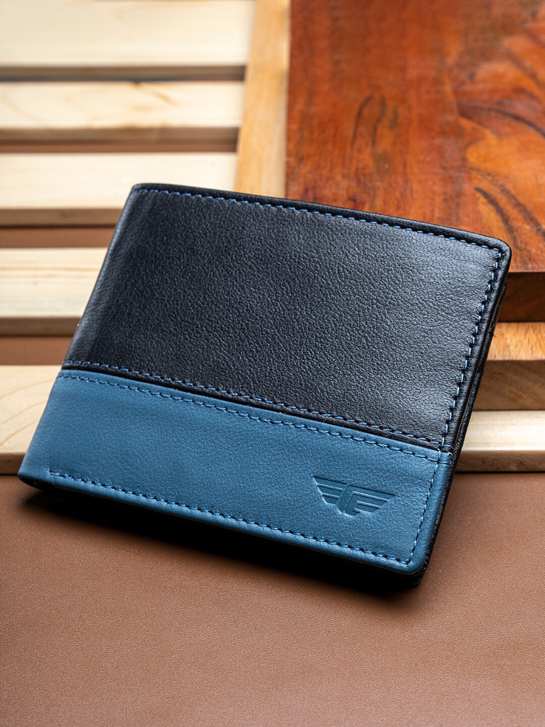

Red Tape Men Colourblocked Leather Two Fold Wallet, Black