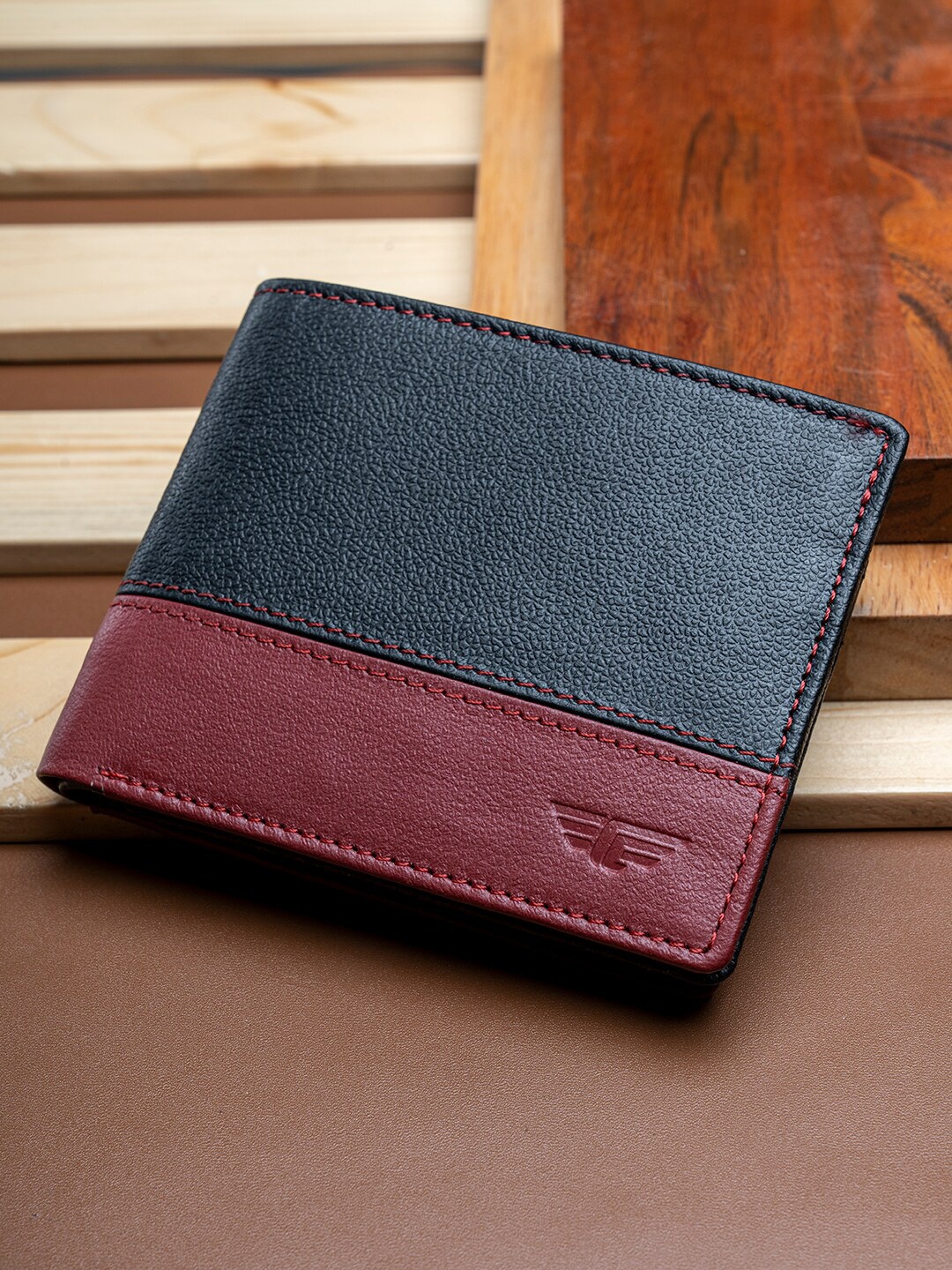 

Red Tape Men Colourblocked Leather Two Fold Wallet, Black