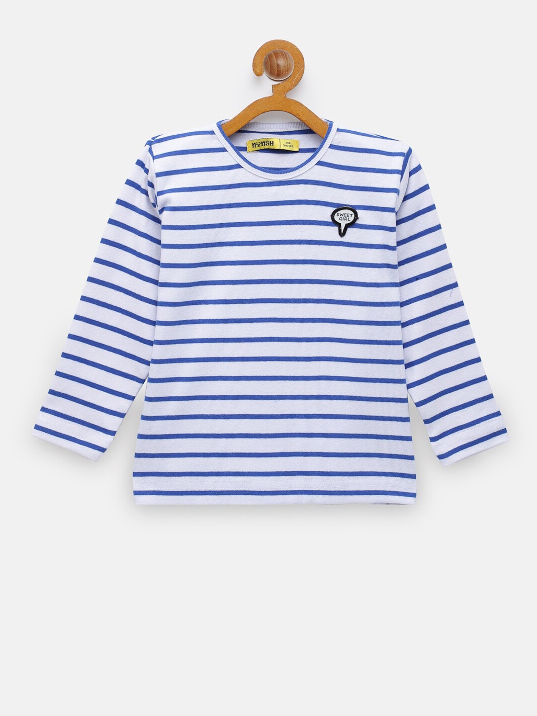 

NYNSH Girls Striped Pure Cotton T-shirt, White