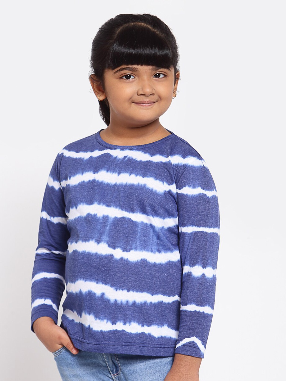

NYNSH Girls Striped Cotton T-shirt, Blue