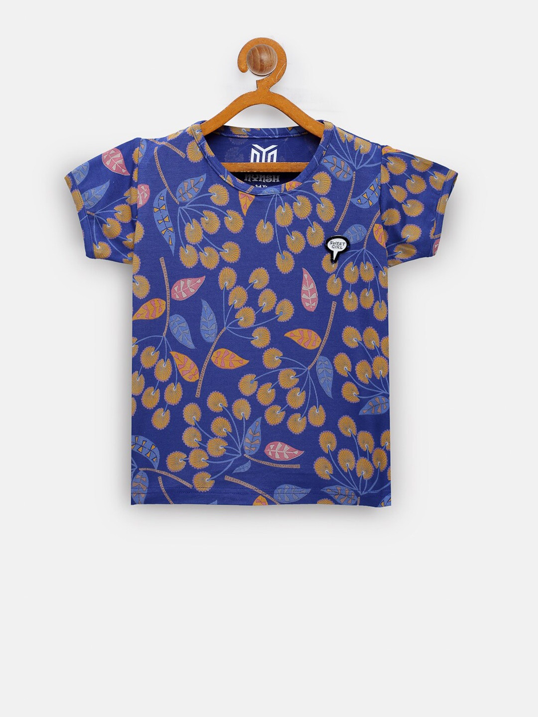 

NYNSH Girls Printed Cotton T-shirt, Navy blue