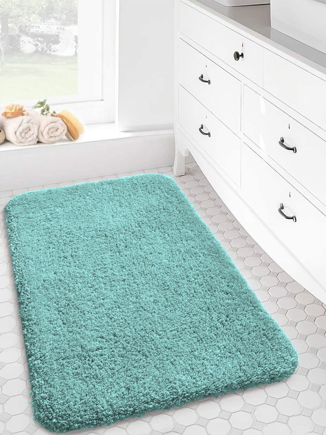 

LUXEHOME INTERNATIONAL Vegas Aqua Blue 2800GSM Microfibre Anti-Skid Bath Rugs