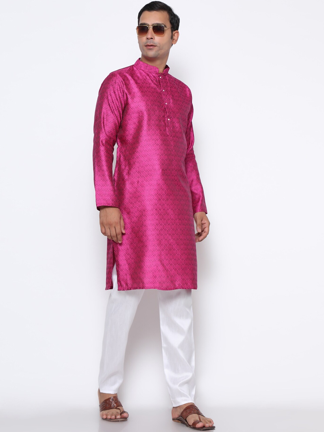 

GoStyle Men woven design Ethnic Motifs Kurta with Pyjamas, Pink