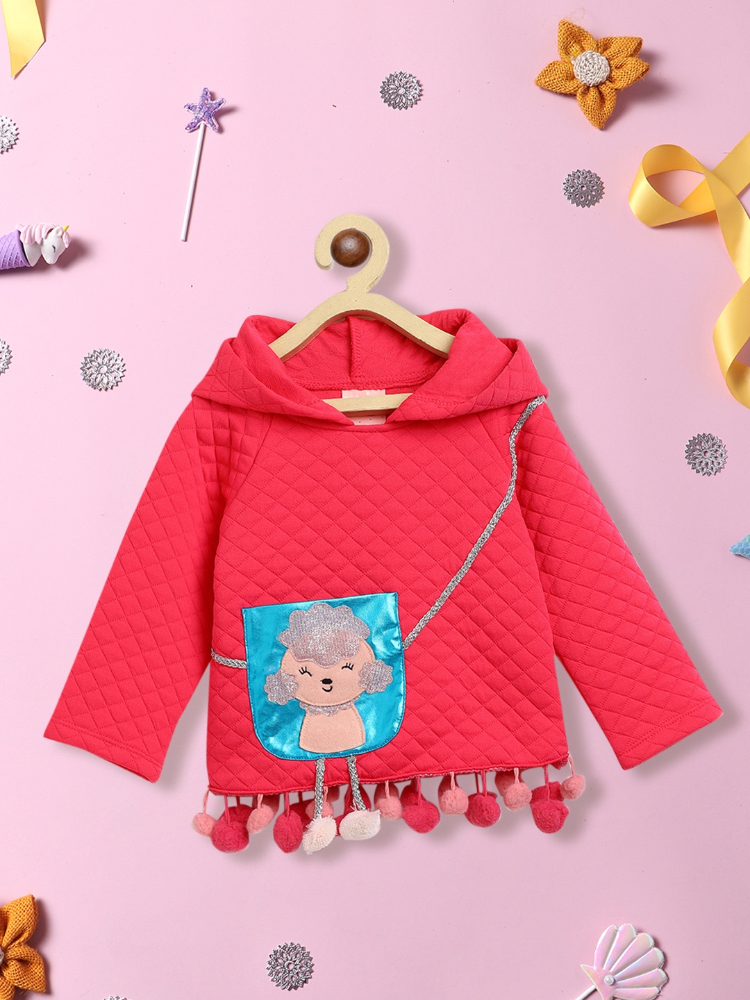 

Nauti Nati Girls Printed Hooded Sweatshirt, Pink
