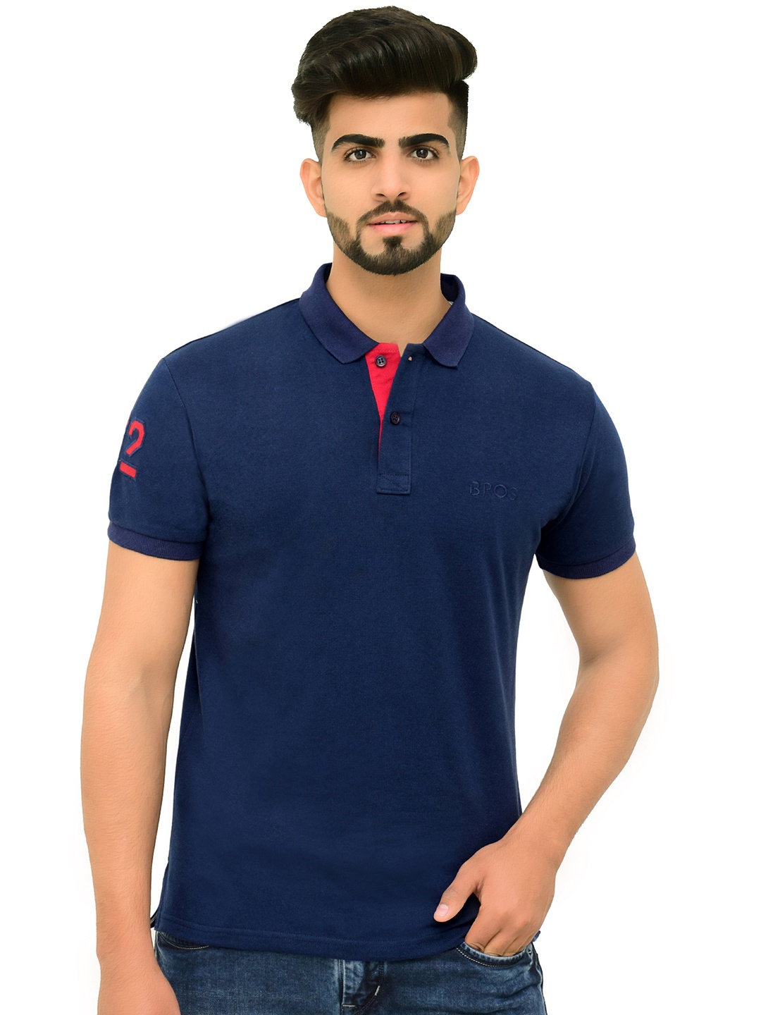 

3BROS Men Polo Collar T-shirt, Navy blue