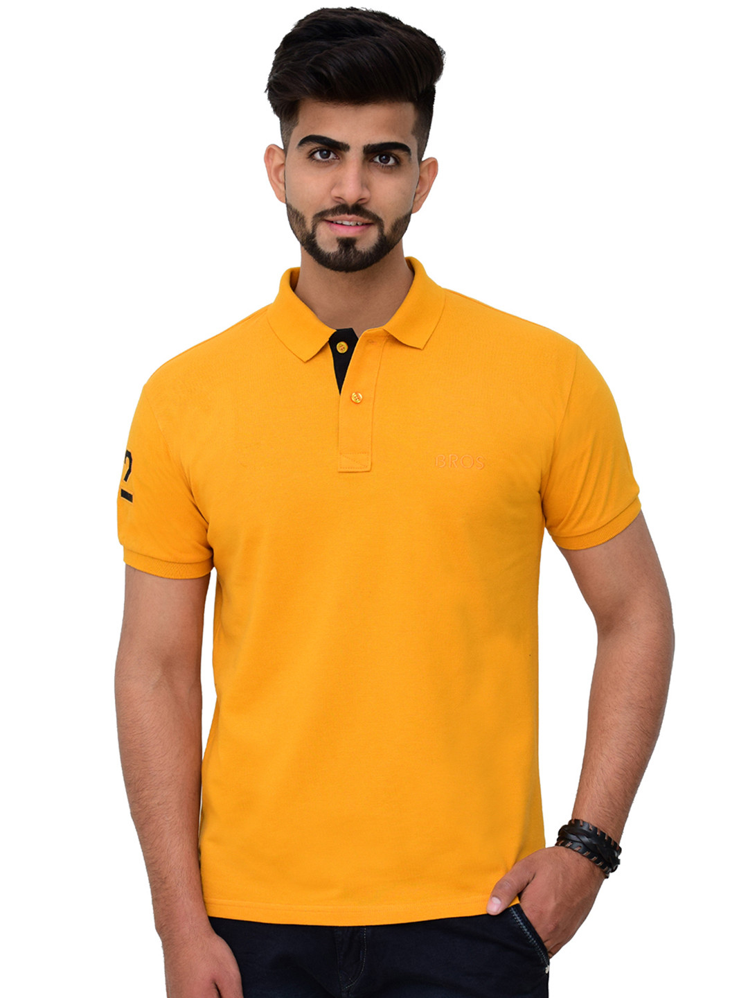 

3BROS Men Polo Collar T-shirt, Gold