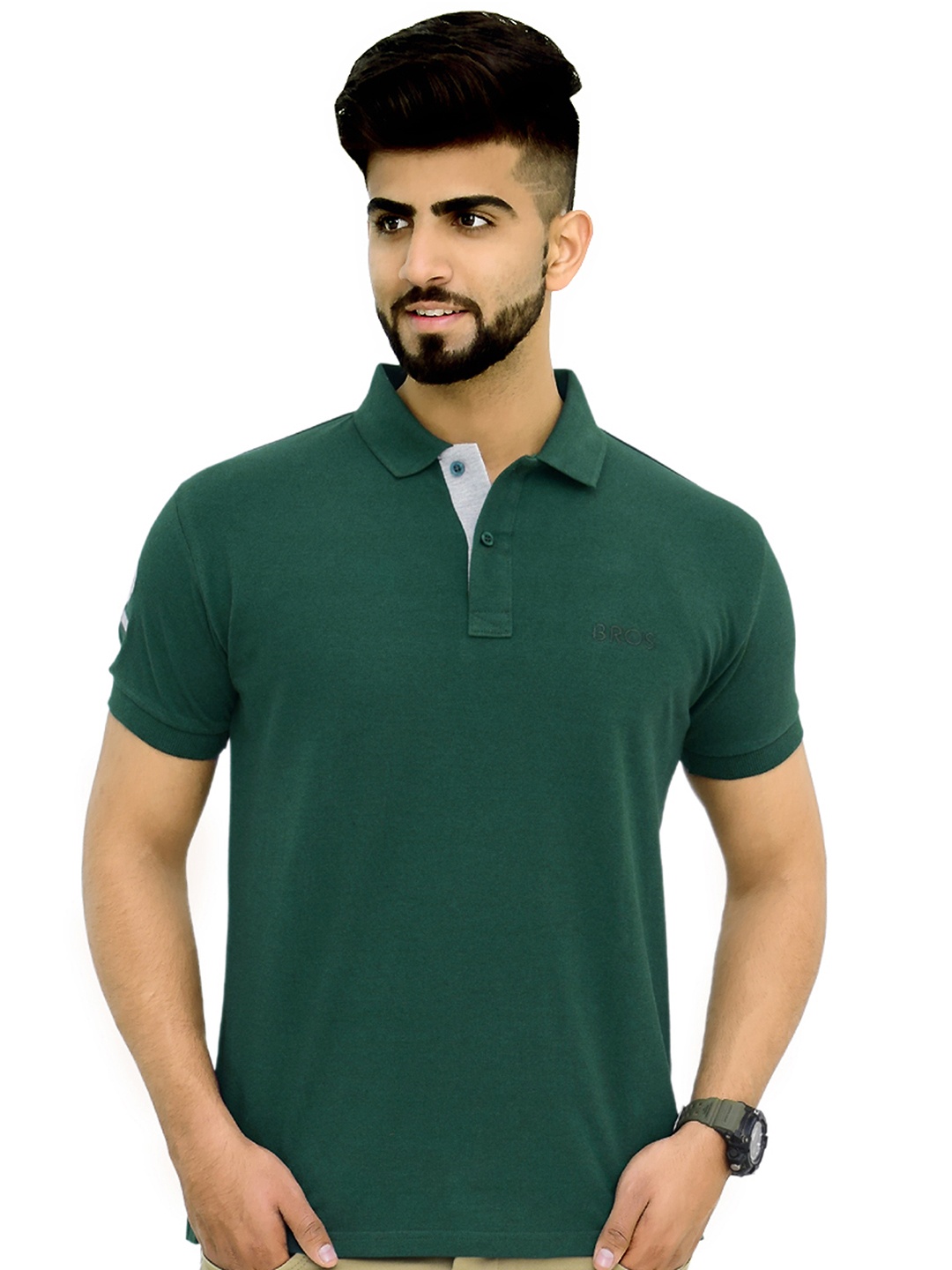 

3BROS Men Polo Collar T-shirt, Green