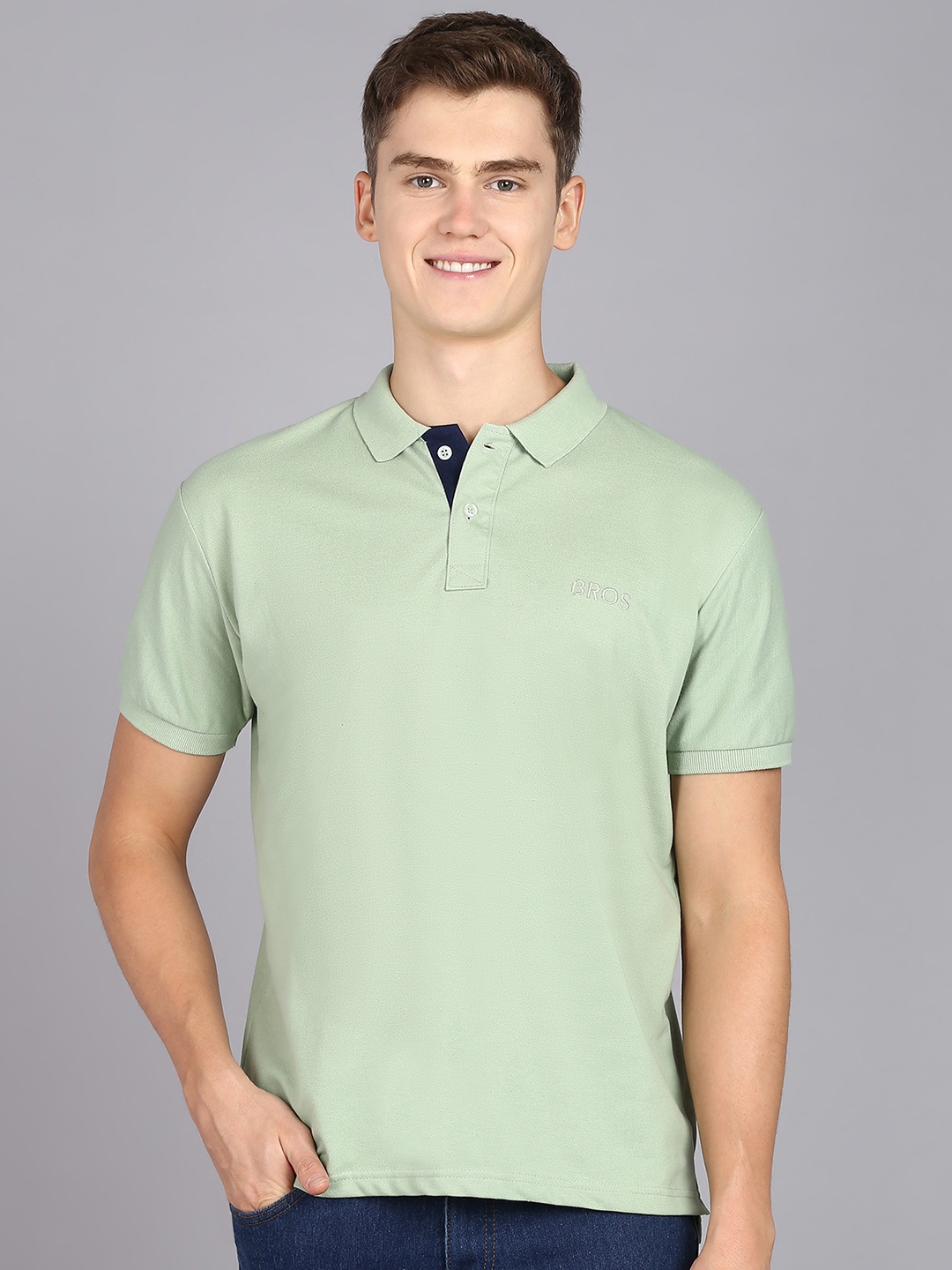 

3BROS Polo Collar Cotton T-shirt, Olive