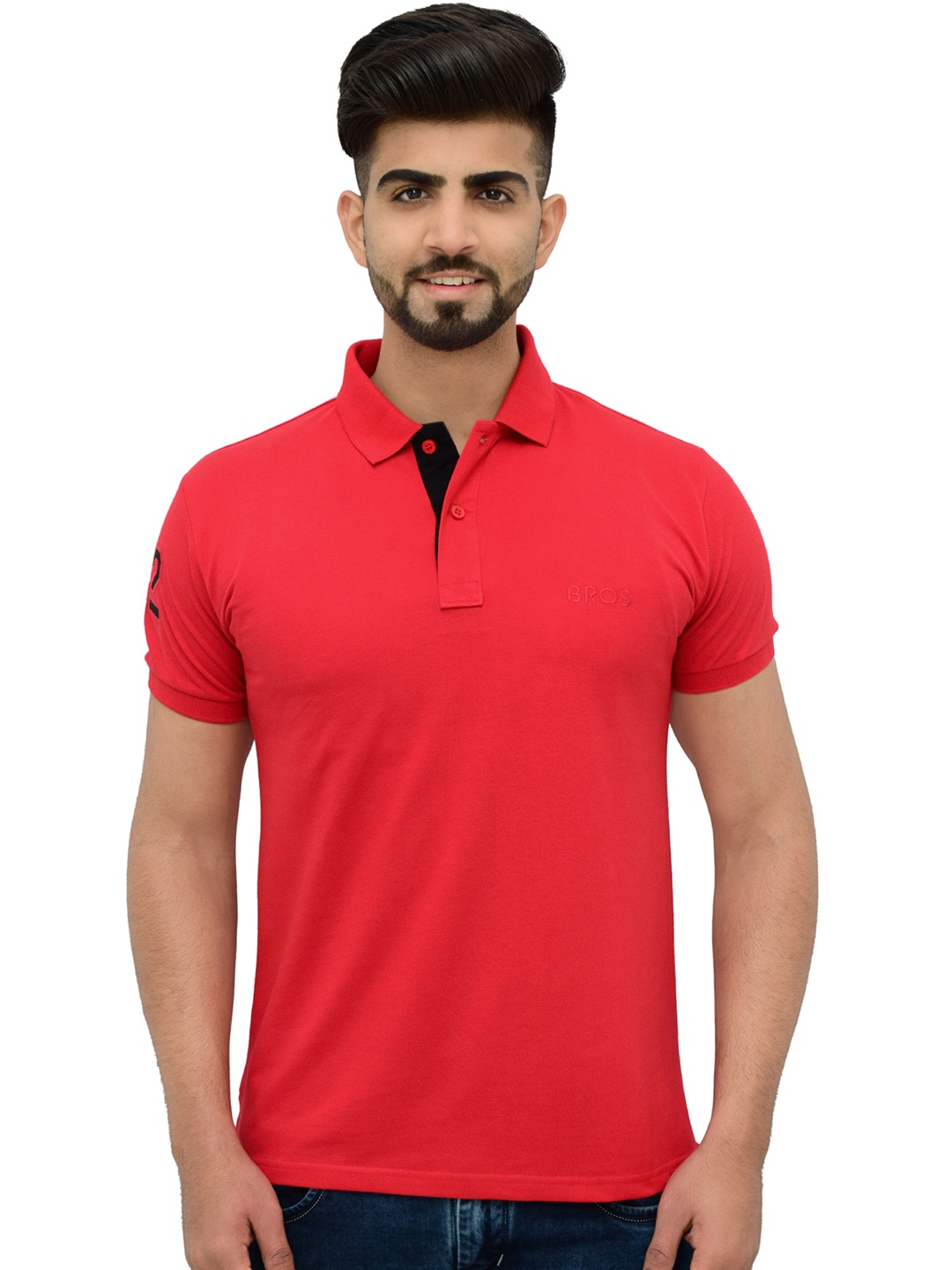 

3BROS Men Solid Polo Collar T-shirt, Red
