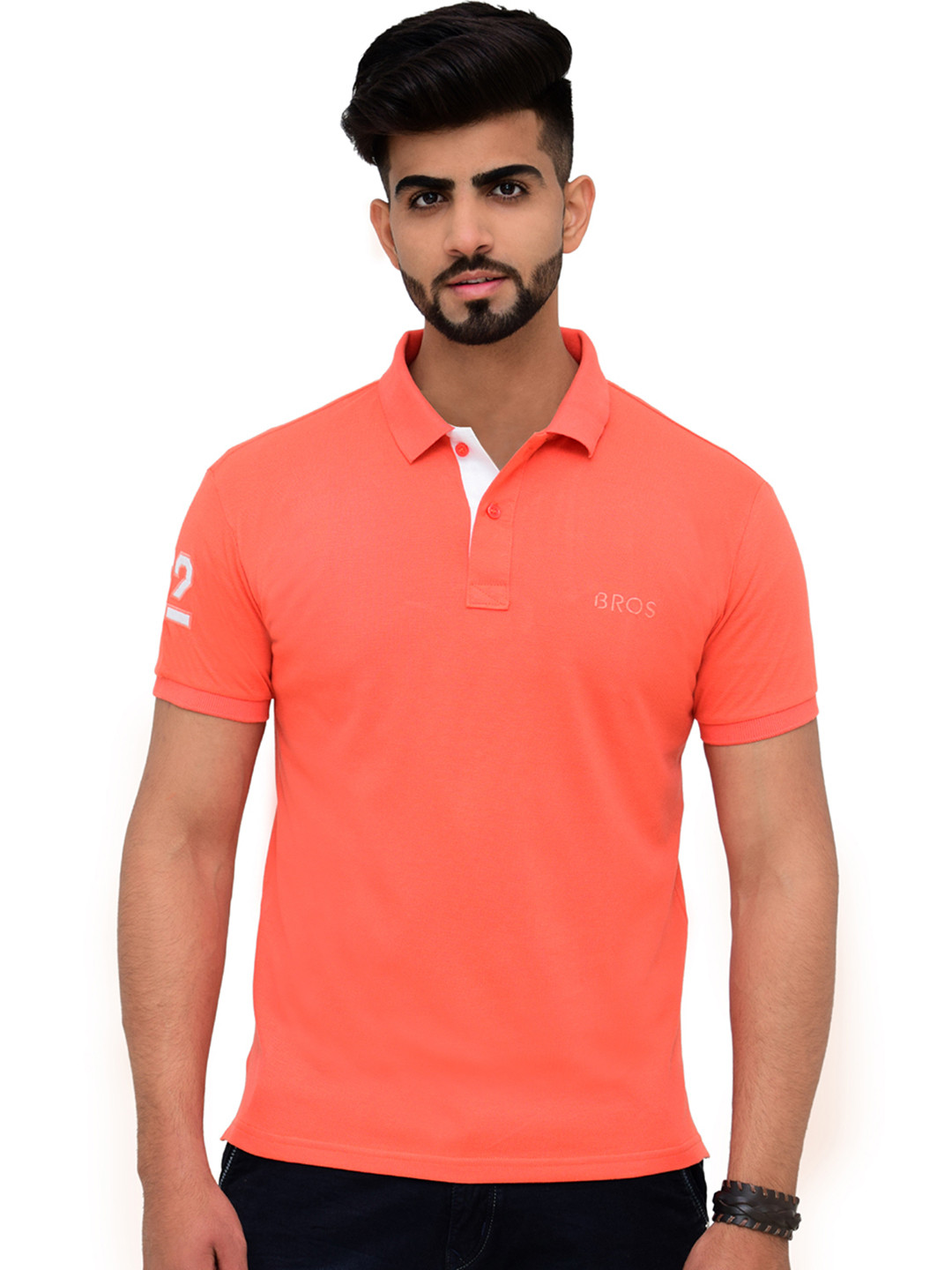 

3BROS Men Polo Collar T-shirt, Orange