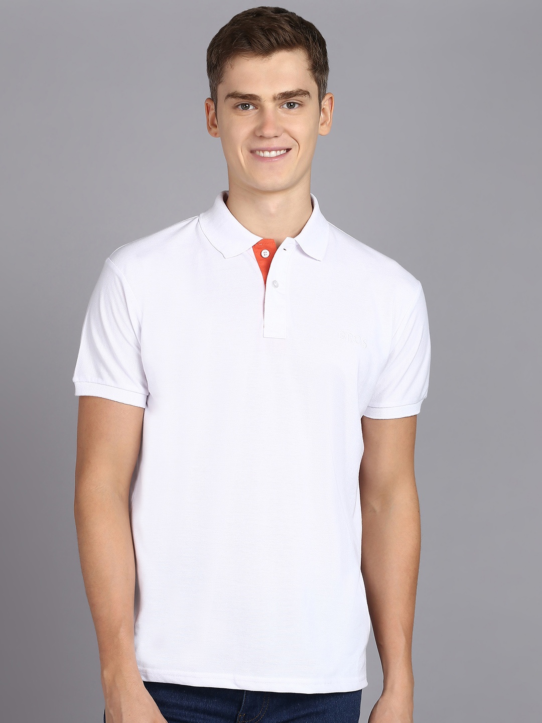 

3BROS Men Polo Collar T-shirt, White