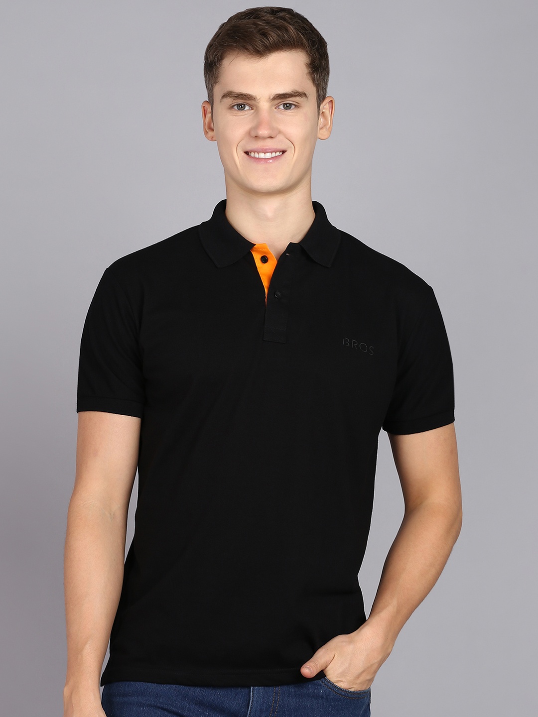 

3BROS Men Cotton Polo Collar T-shirt, Black