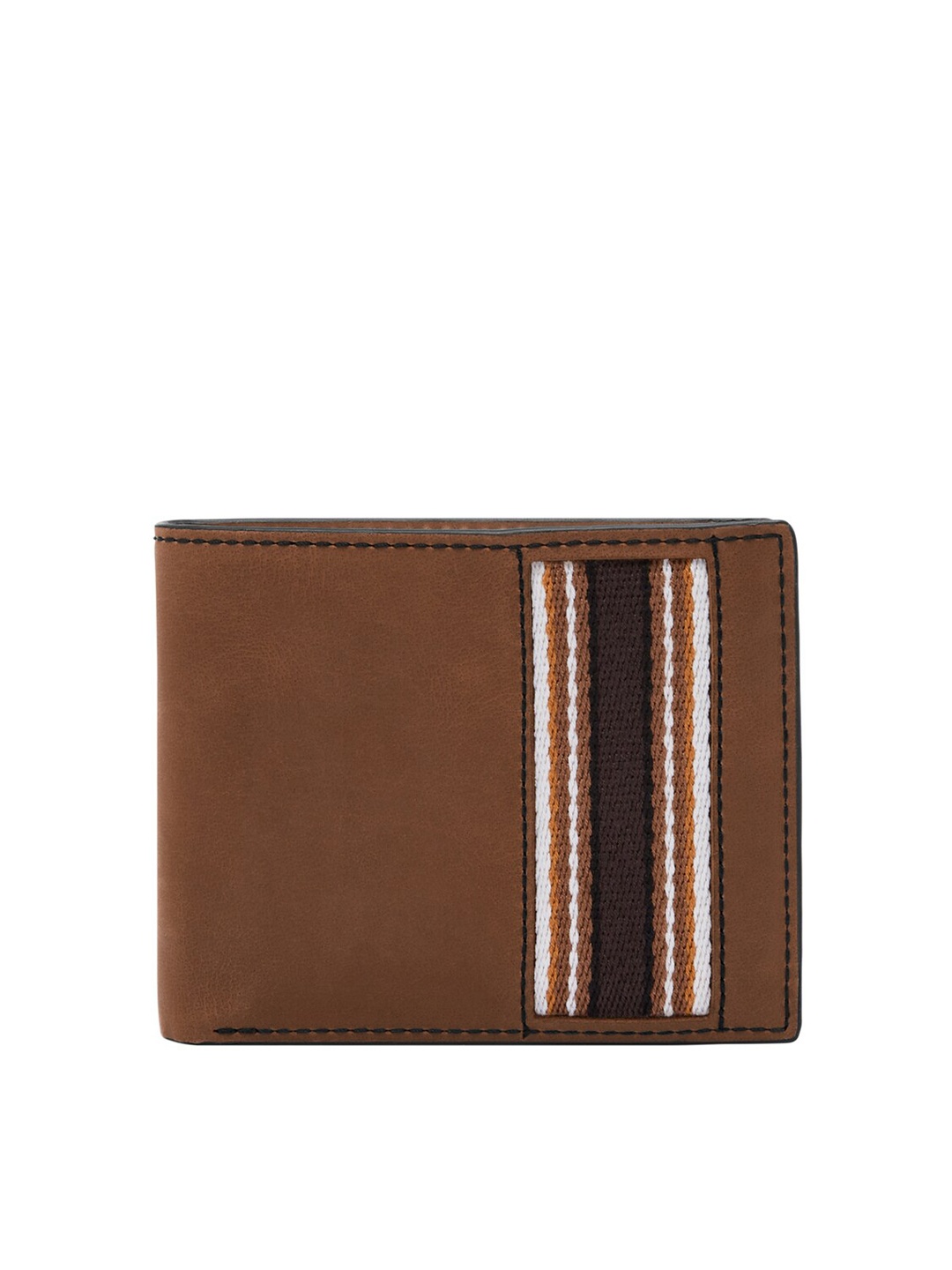

Fossil Men Striped Leather Two Fold Wallet, Brown