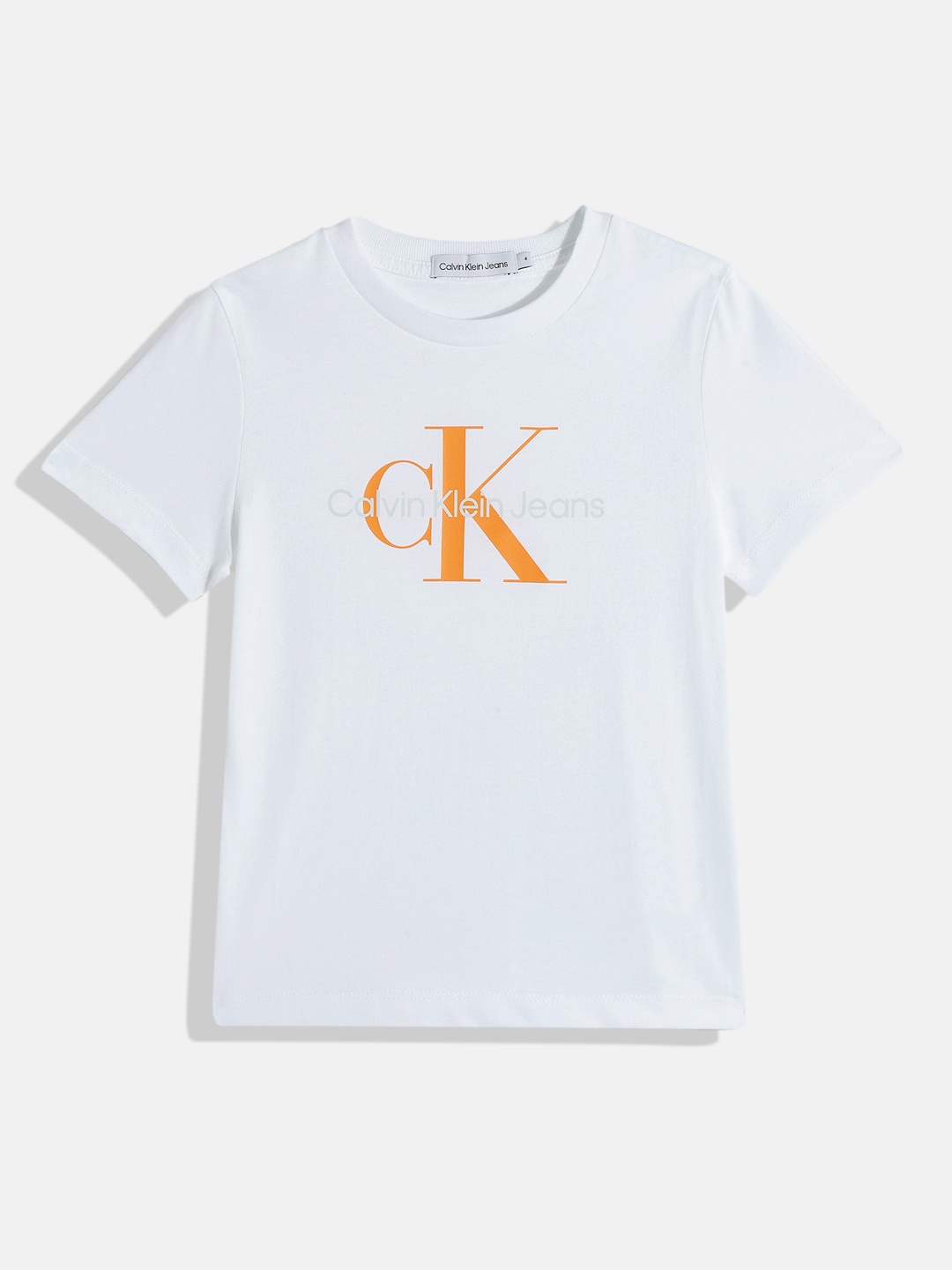 

Calvin Klein Unisex Kids Brand Logo Print Knitted Organic Cotton T-shirt, White