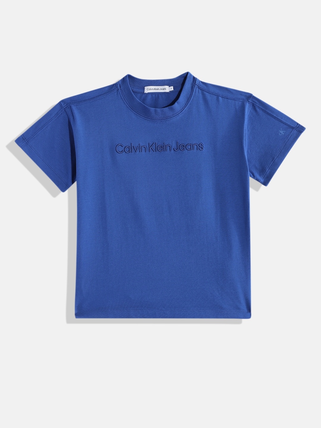 Calvin Klein Boys Brand Logo Embroidered T-shirt, Blue