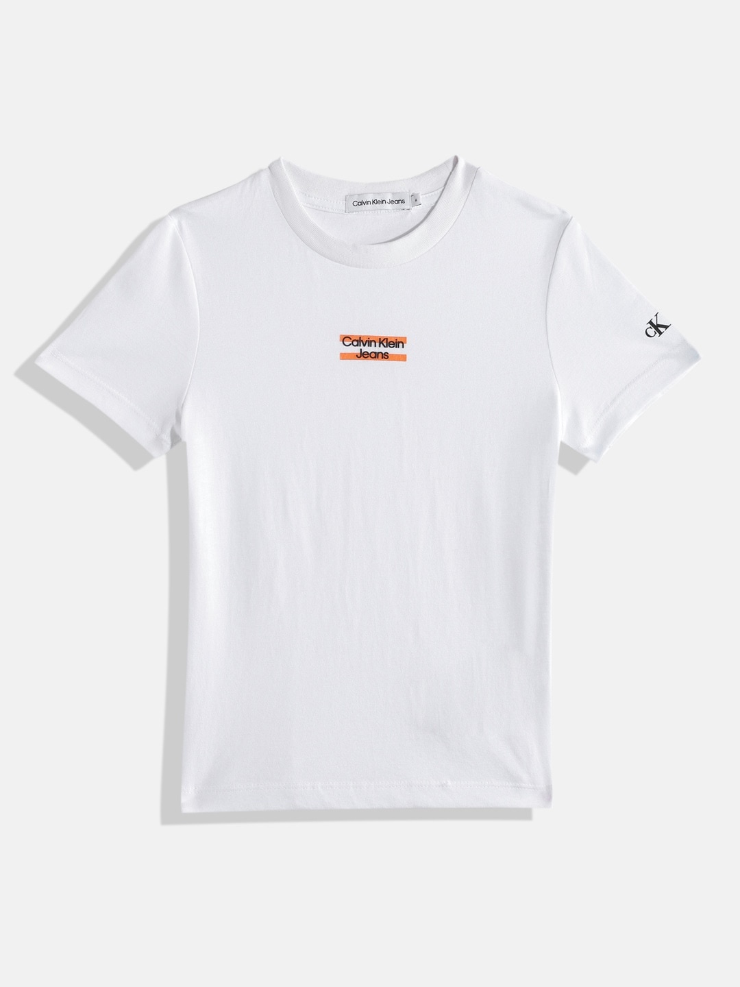 Calvin Klein Boys Brand Logo Printed Pure Cotton T-shirt, White