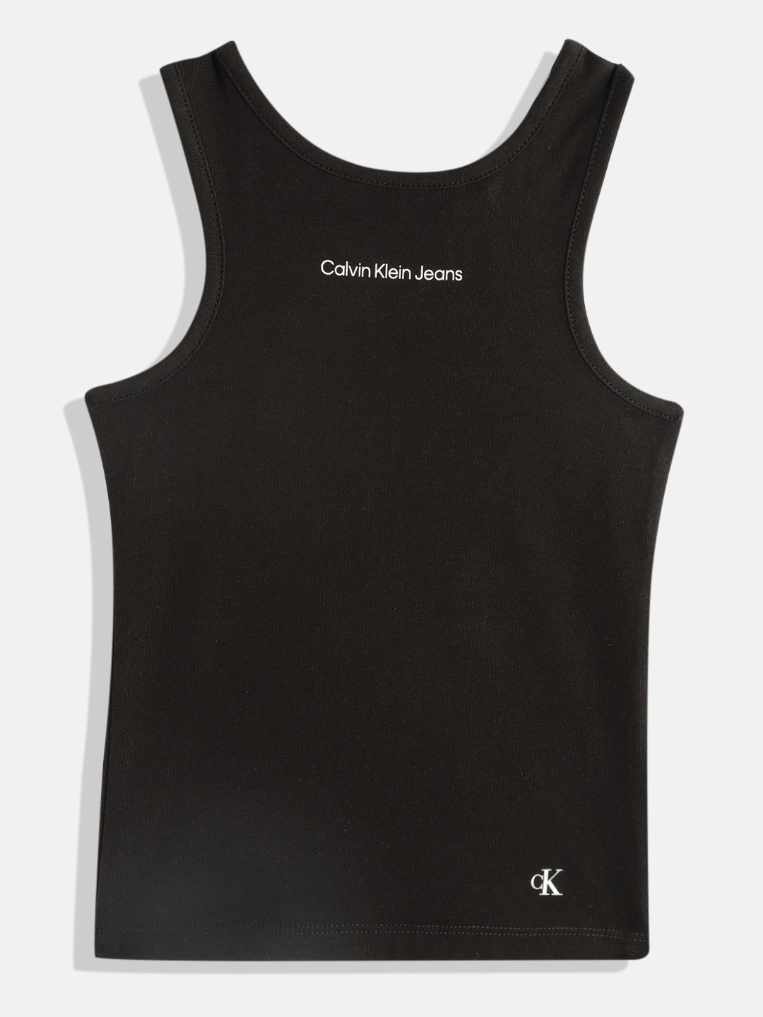

Calvin Klein Girls Brand Logo Printed Pure Cotton Tank Top, Black