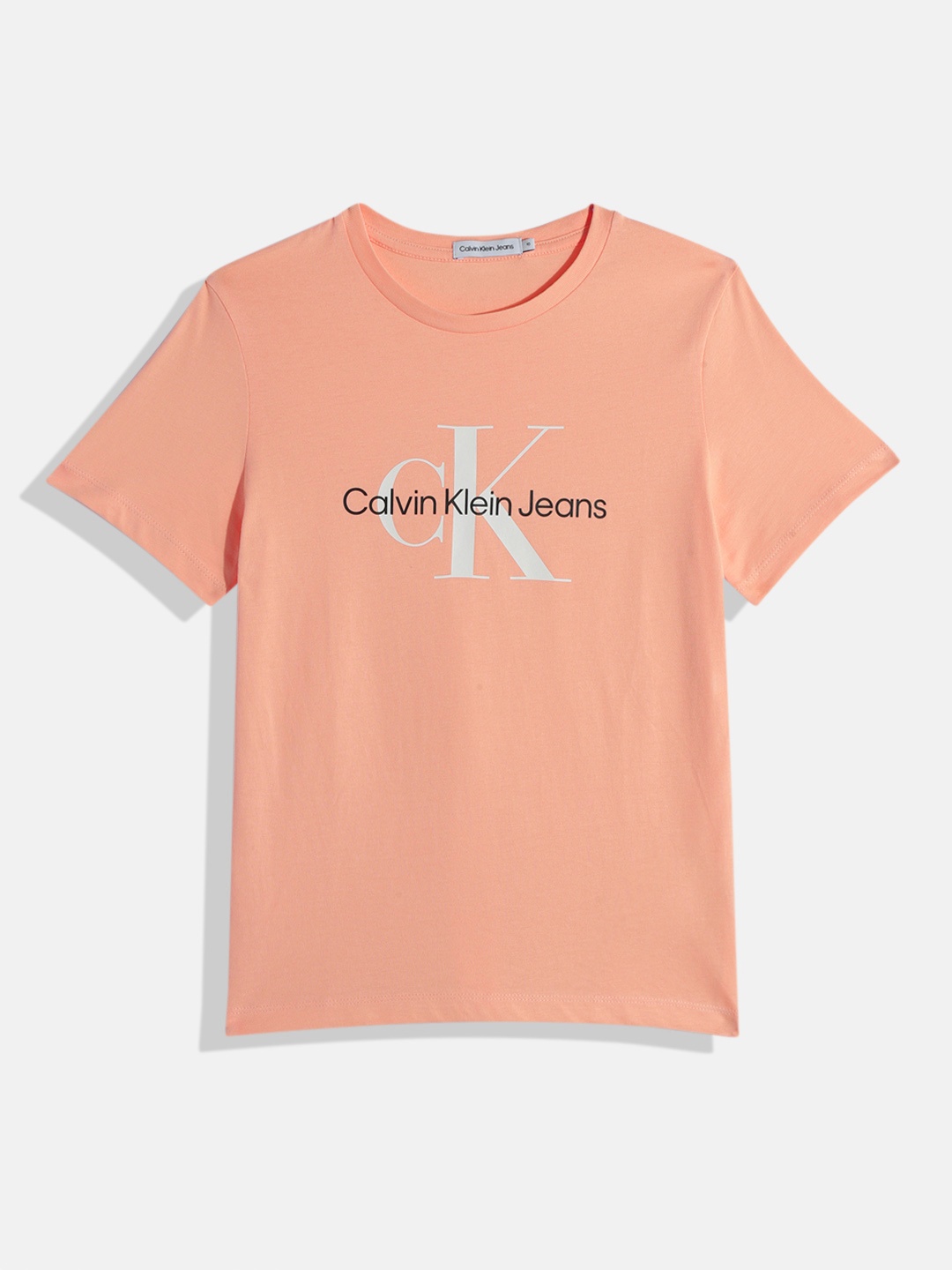 

Calvin Klein Unisex Kids Brand Logo Print Knitted Organic Cotton T-shirt, Peach