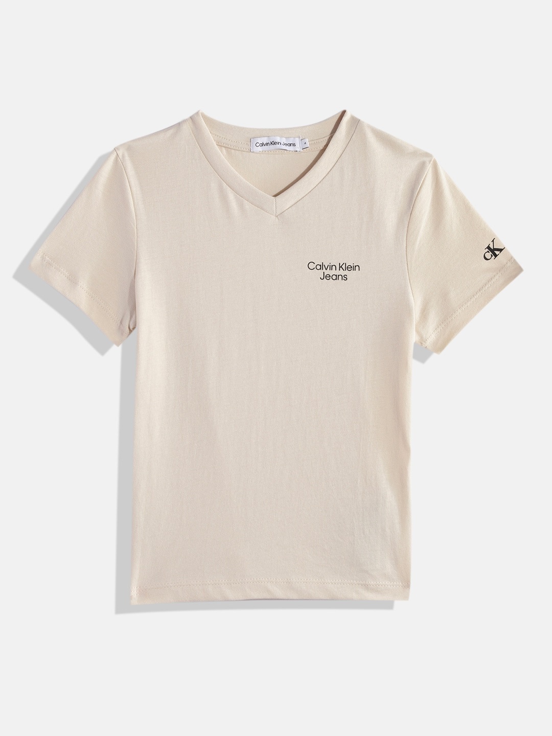 

Calvin Klein Boys Brand Logo Printed Pure Cotton T-shirt, Beige