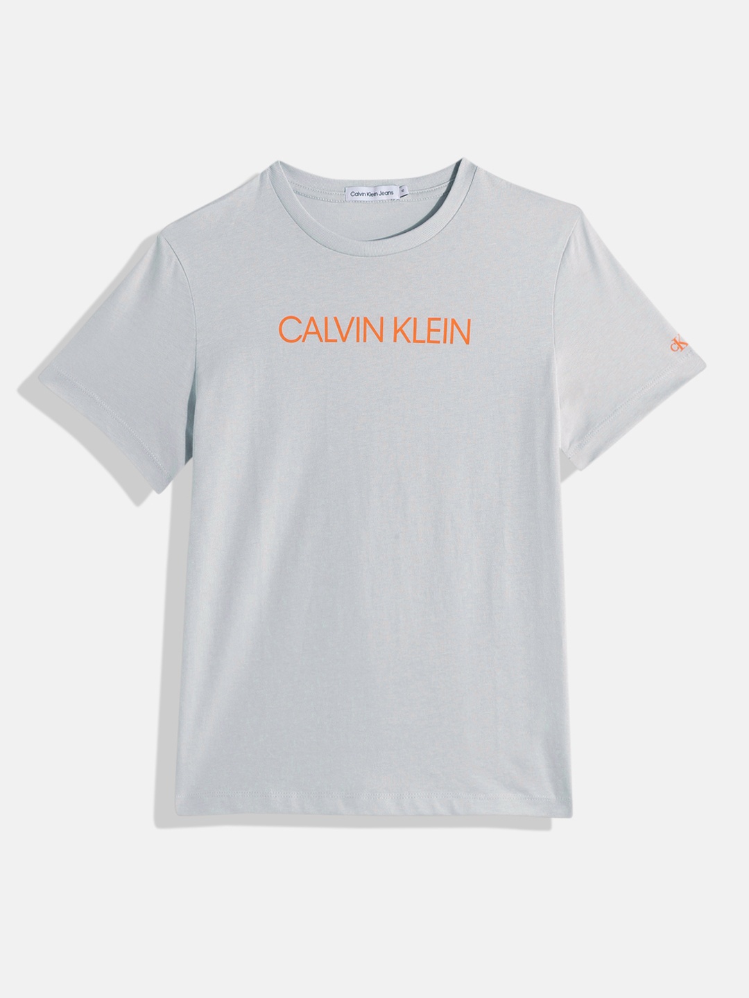 

Calvin Klein Unisex Kids Brand Logo Print Knitted Organic Cotton T-shirt, Grey