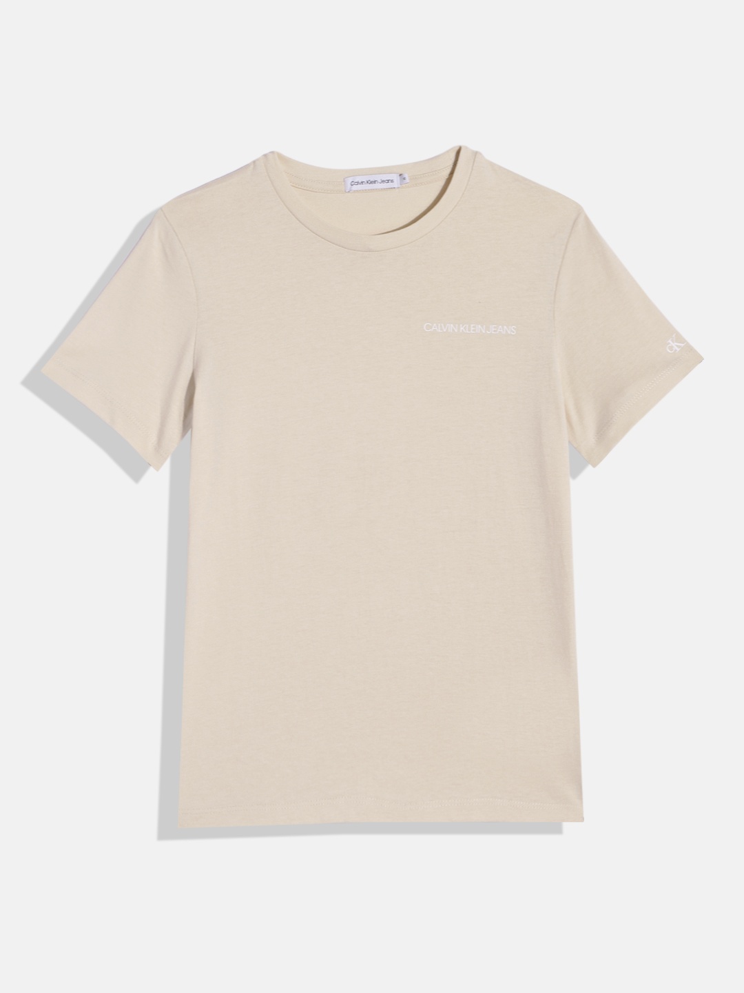 

Calvin Klein Unisex Kids Solid Organic Cotton T-shirt With Minimal Brand Logo Print, Beige