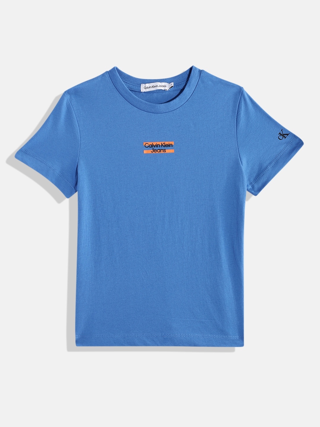 

Calvin Klein Boys Brand Logo Printed Pure Cotton T-shirt, Blue