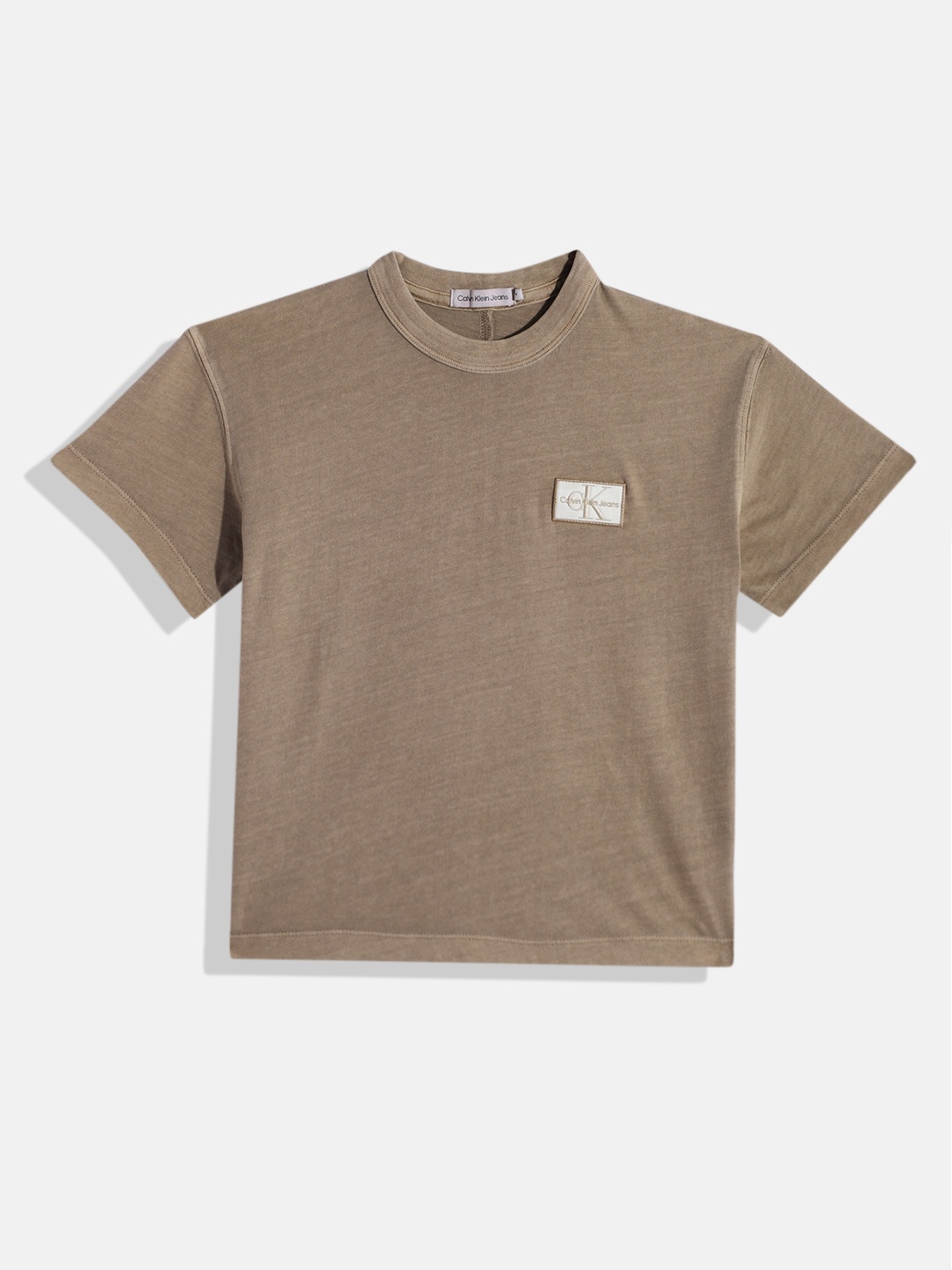 

Calvin Klein Boys Europe Pure Cotton T-shirt with Applique, Taupe