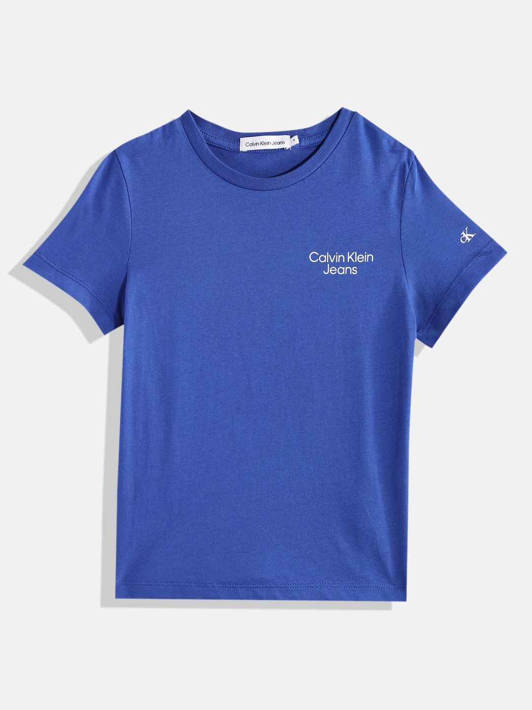 

Calvin Klein Boys Brand Logo Printed Pure Cotton T-shirt, Blue