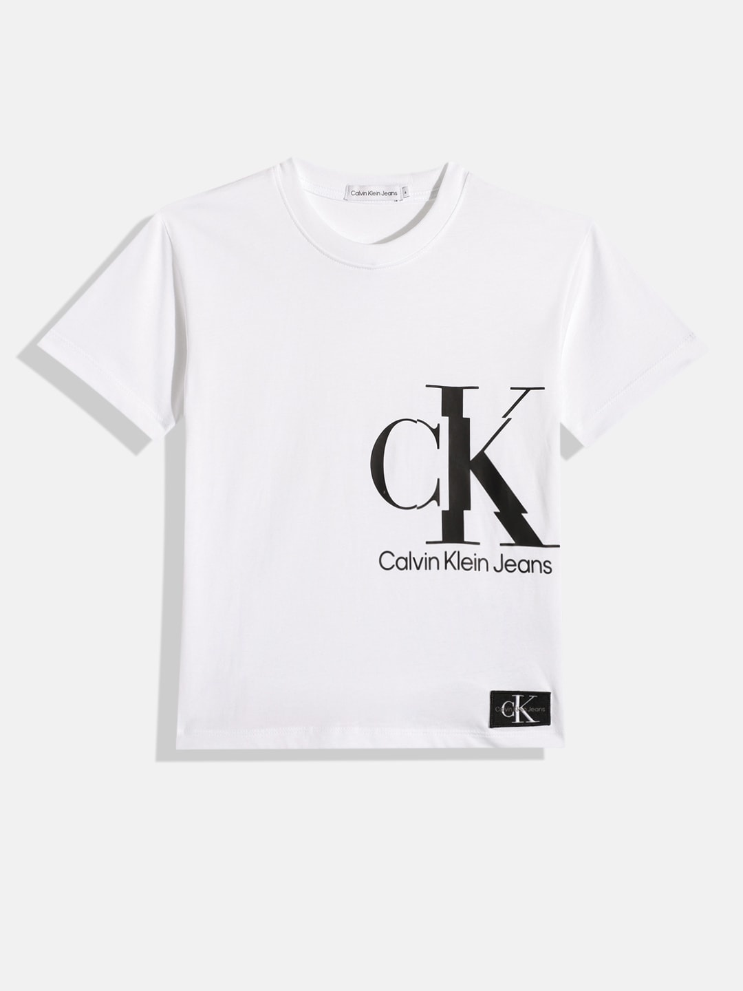 

Calvin Klein Boys Brand Logo Printed Europe Pure Cotton Applique T-shirt, White