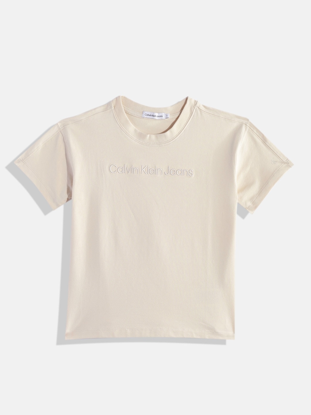 

Calvin Klein Boys Embroidered Brand Logo T-shirt, Cream