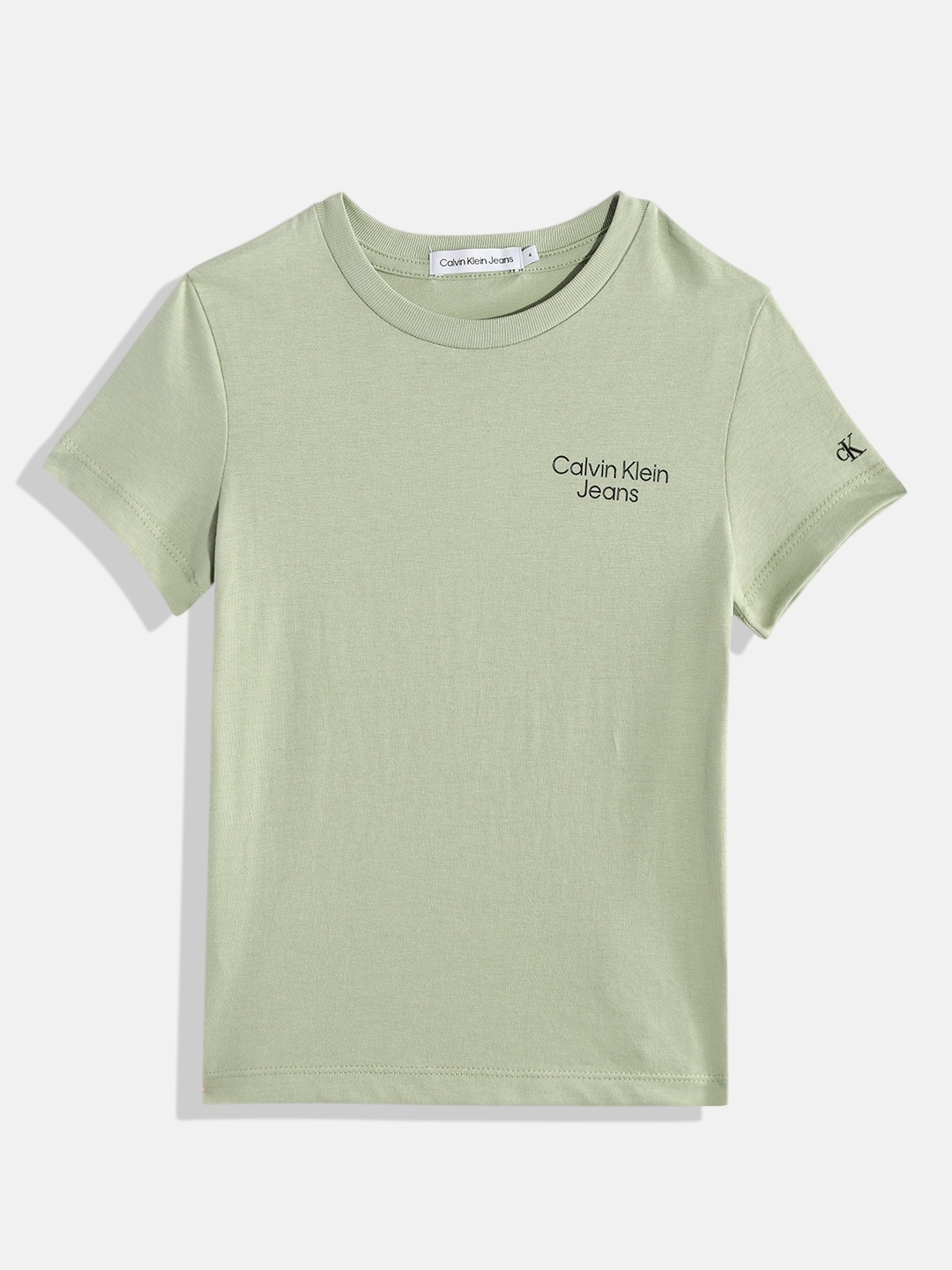 

Calvin Klein Boys Brand Logo Printed Pure Cotton T-shirt, Green