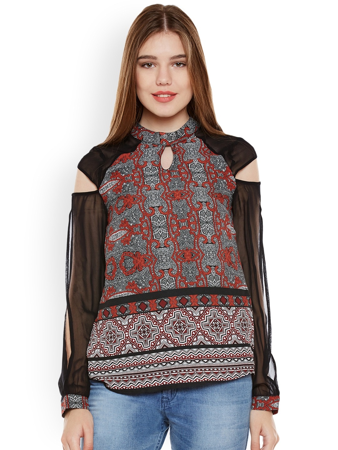 Oxolloxo Women Black & White Printed Top