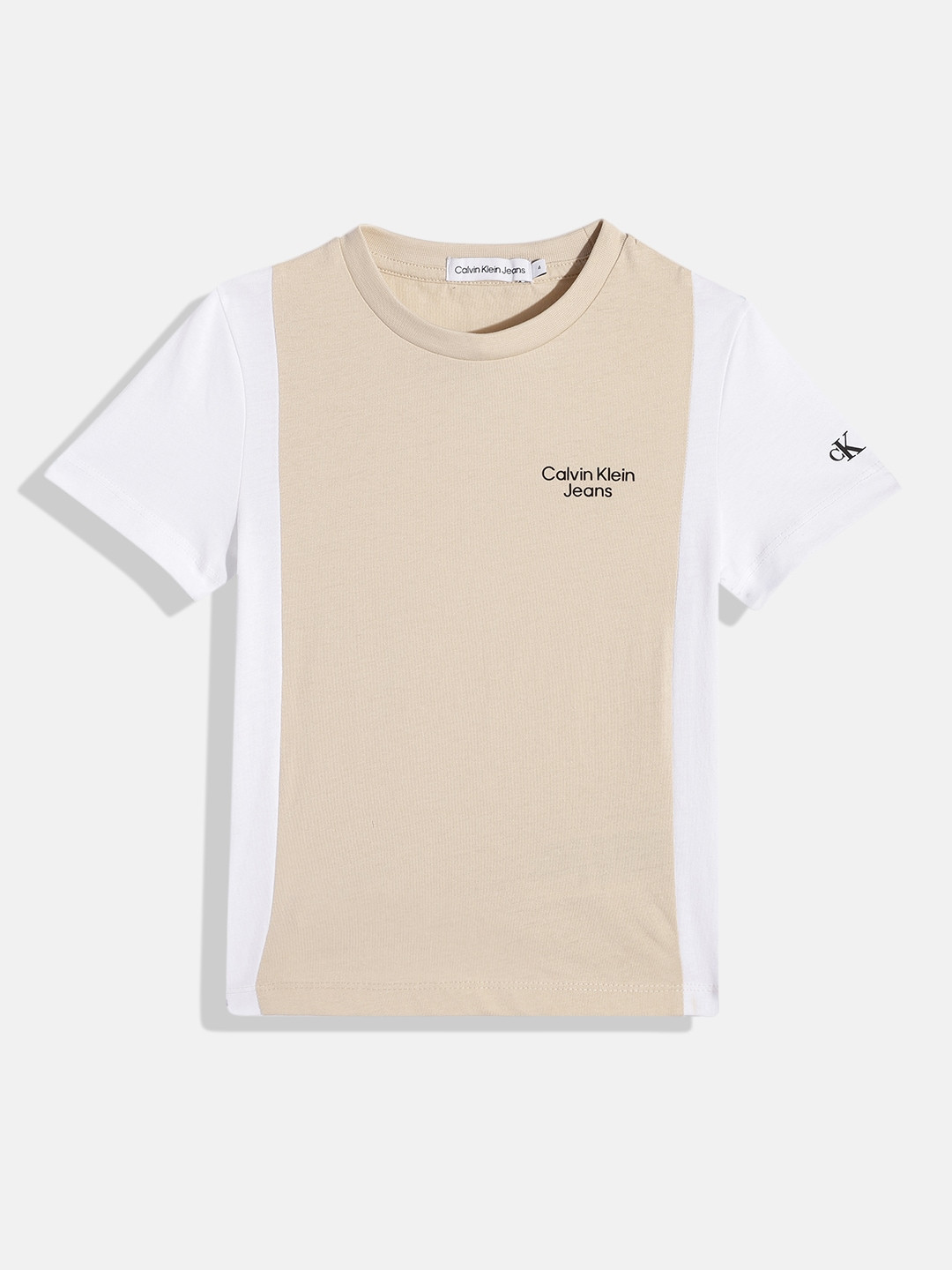 

Calvin Klein Boys Europe Colourblocked Pure Cotton T-shirt, Beige