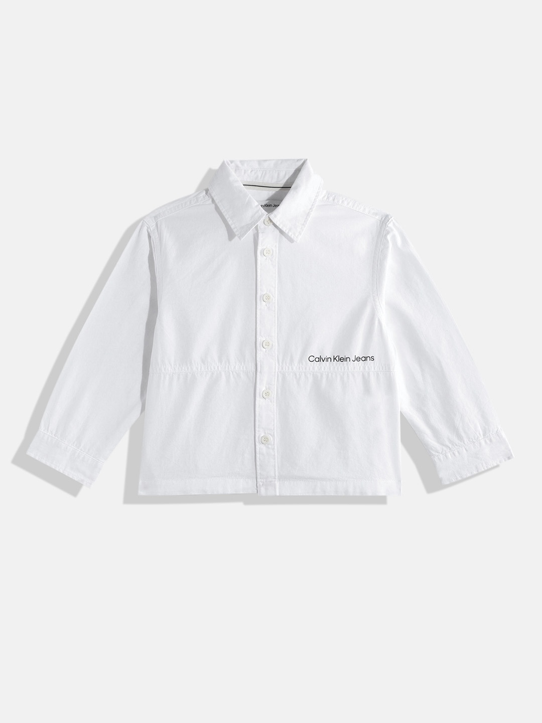 

Calvin Klein Boys Solid Opaque Pure Cotton Casual Shirt With Minimal Brand Logo Print, White