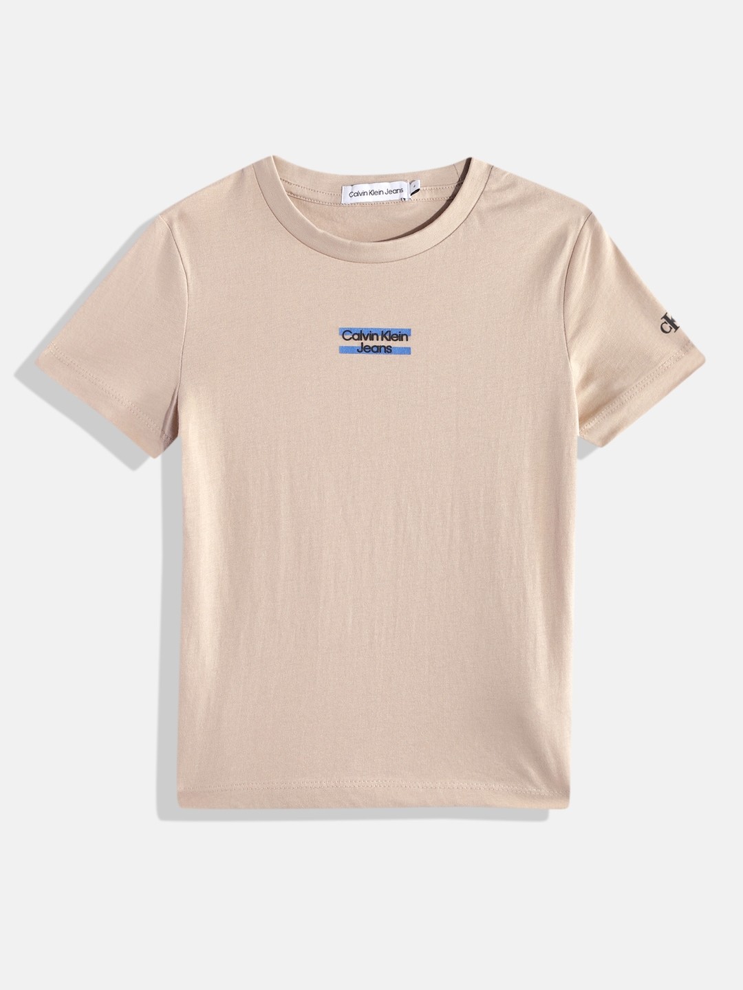 Calvin Klein Boys Brand Logo Printed Pure Cotton T-shirt, Beige