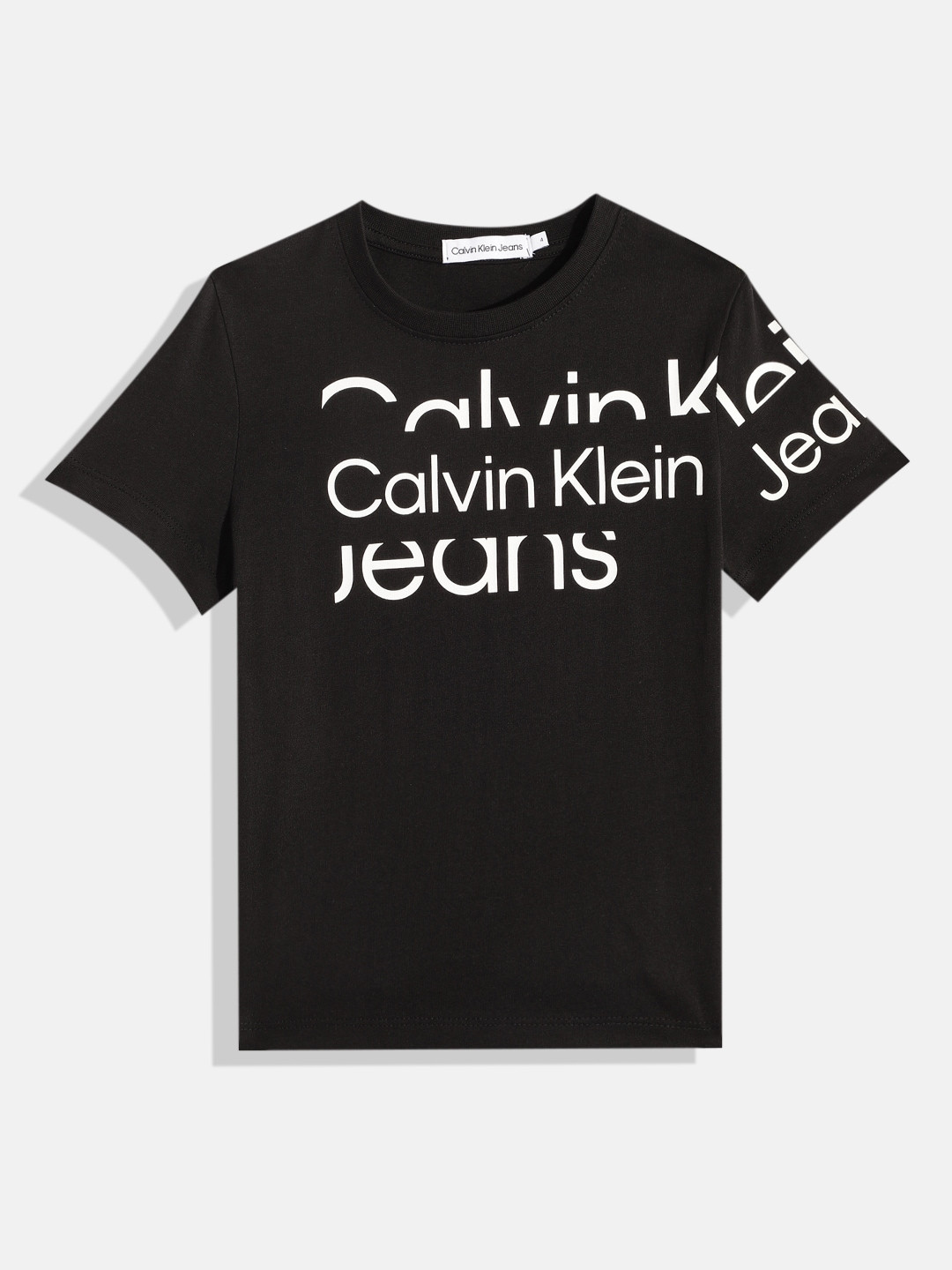 

Calvin Klein Boys Brand Logo Printed Europe Pure Cotton Applique T-shirt, Black
