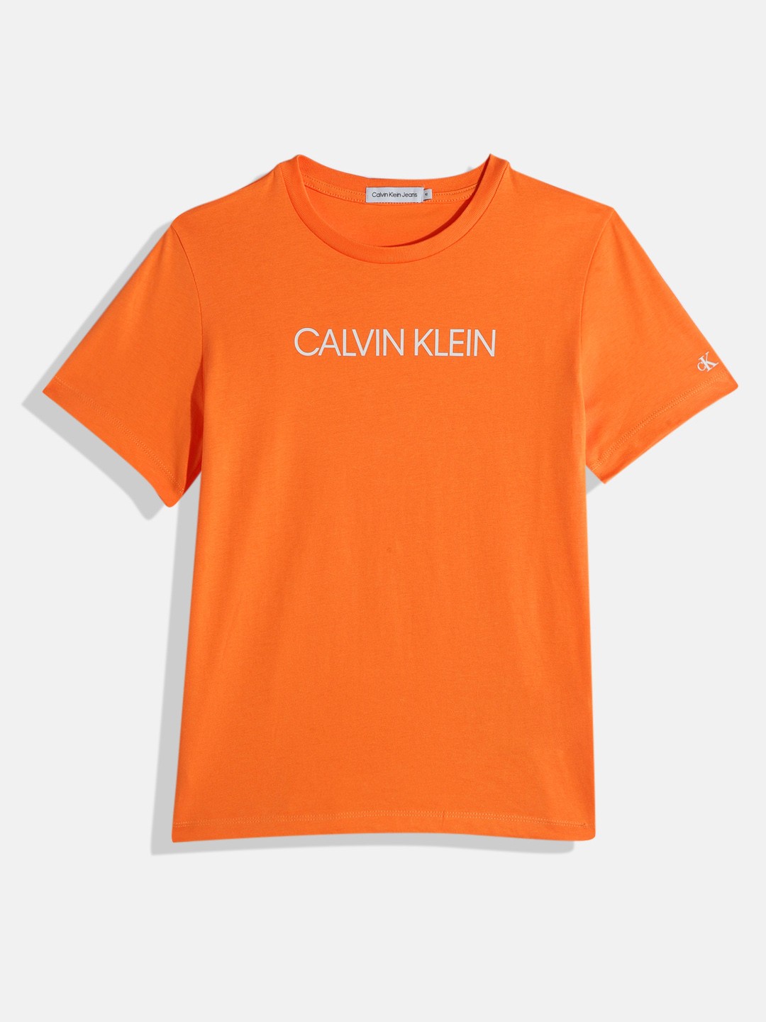 

Calvin Klein Unisex Kids Brand Logo Print Knitted Organic Cotton T-shirt, Orange