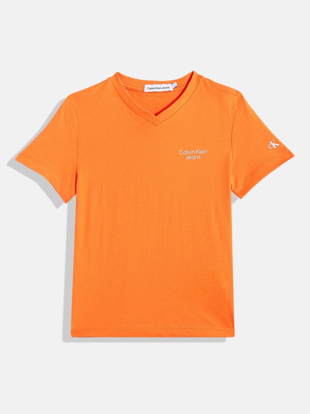 

Calvin Klein Boys Brand Logo Printed Pure Cotton T-shirt, Orange
