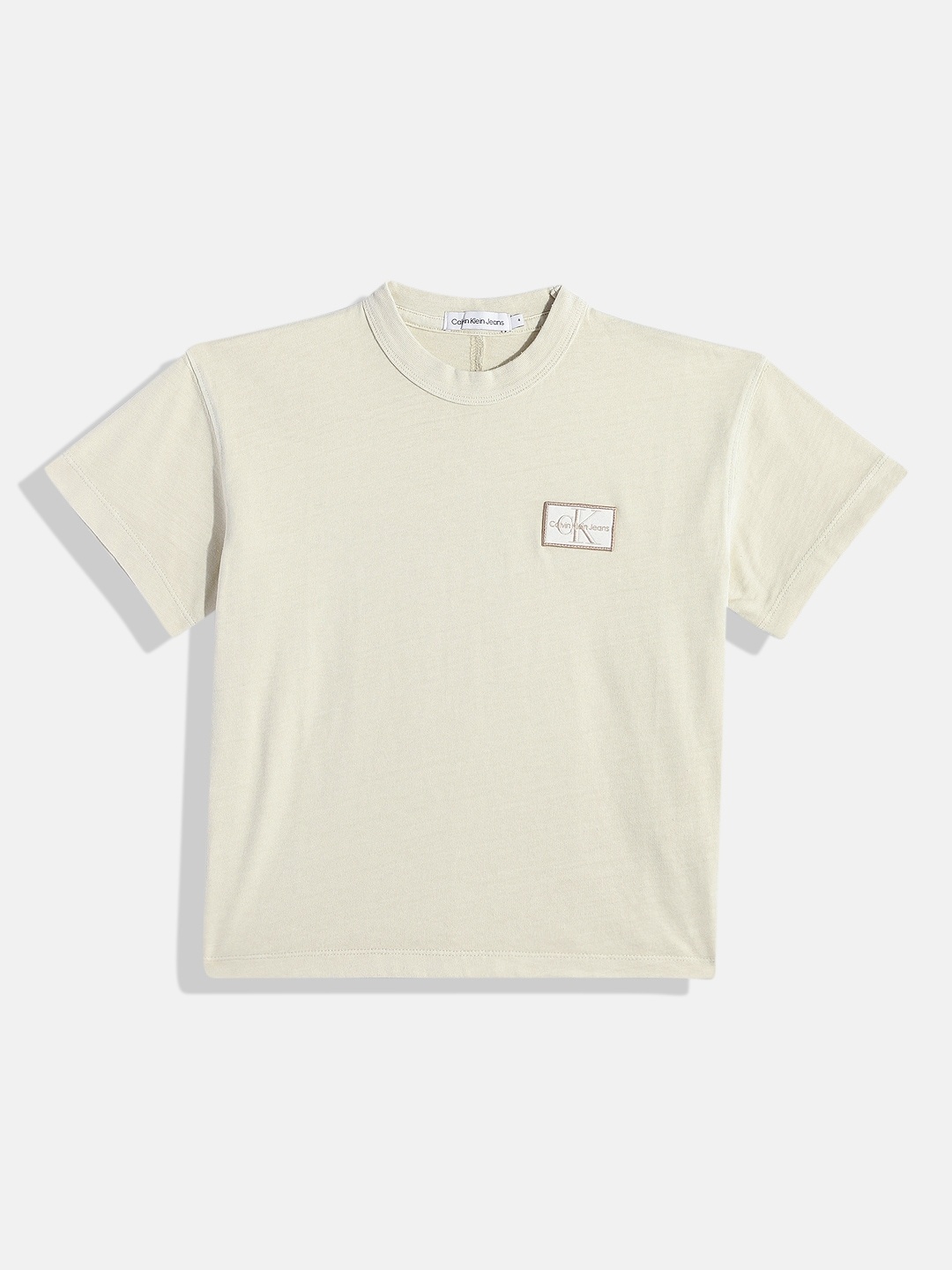 Calvin Klein Boys Brand Logo Printed Organic Cotton T-shirt, Beige