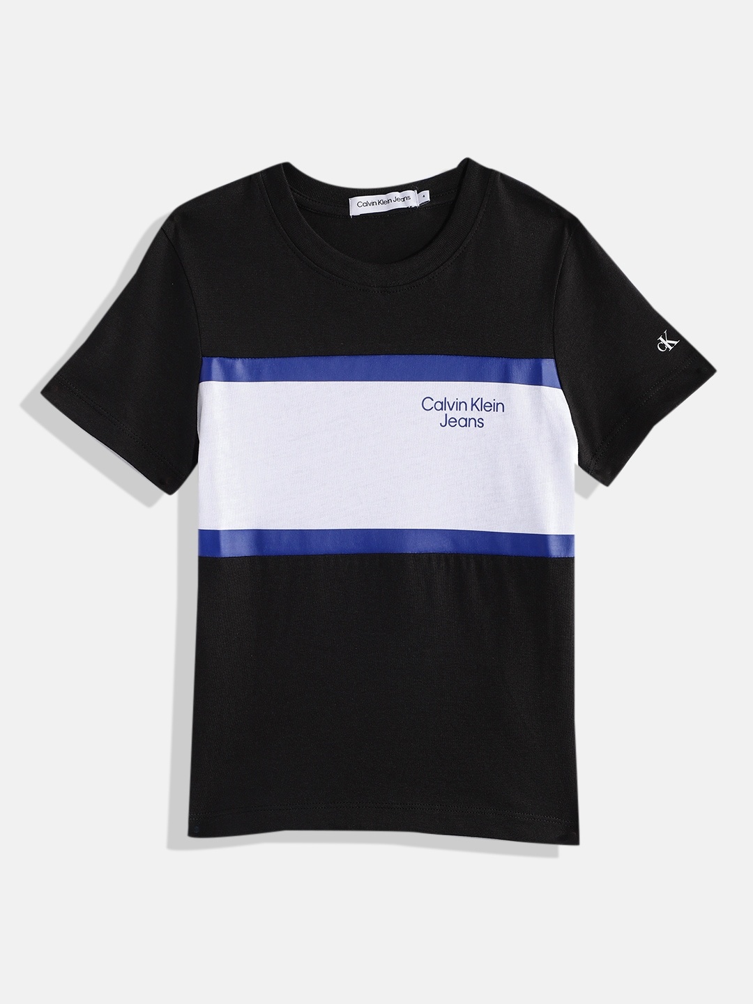 

Calvin Klein Boys Colourblocked Knitted Organic Cotton T-shirt With Brand Logo Print, Black