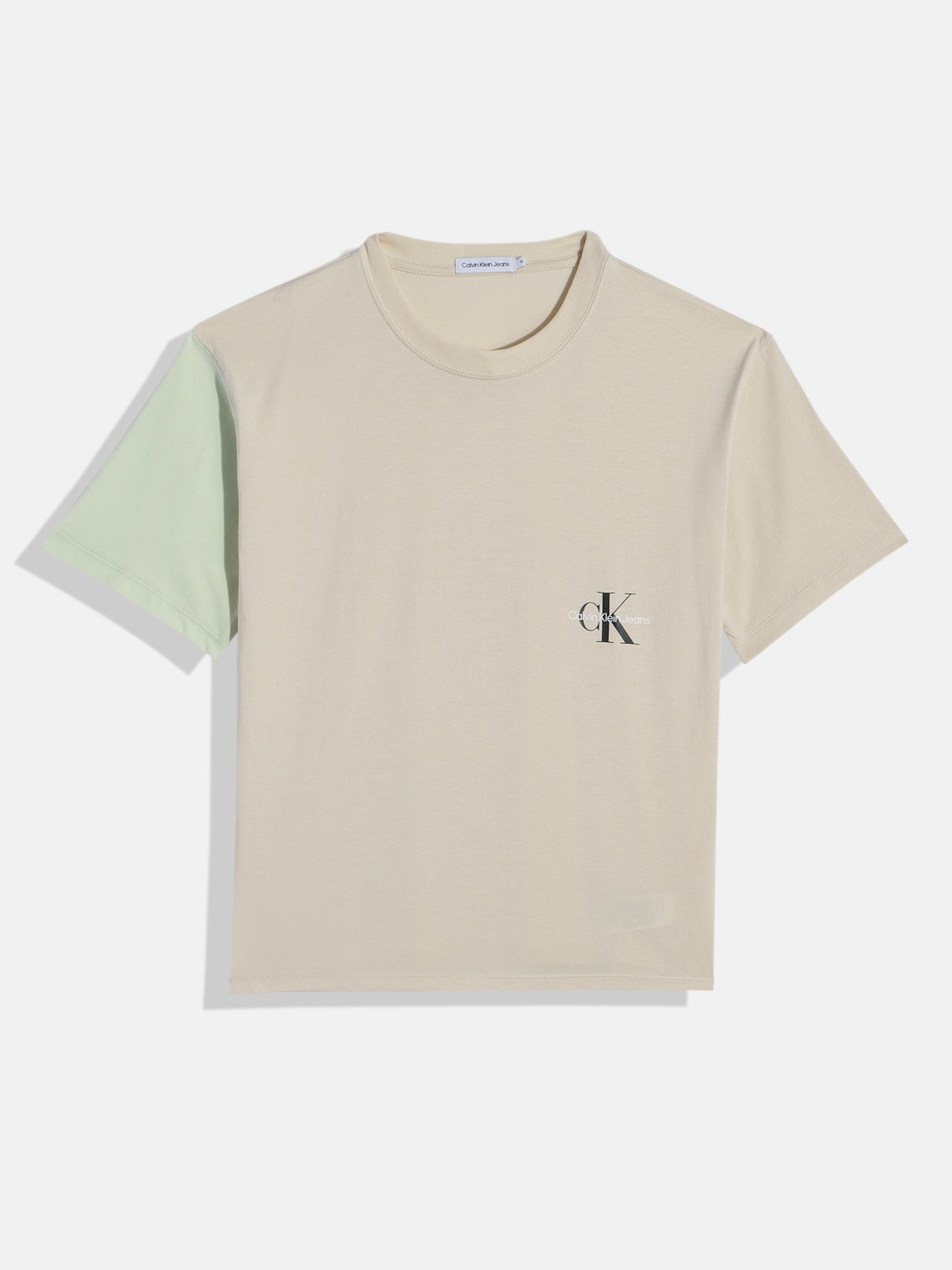 

Calvin Klein Kids Colourblocked Europe Pure Cotton T-shirt, Beige