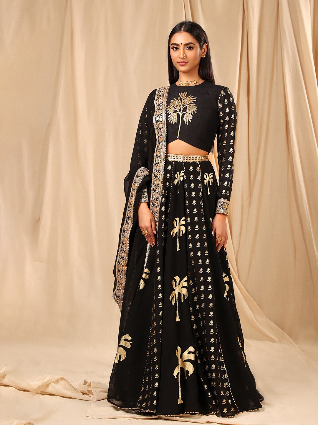 

Masaba Embroidered Ready to Wear Lehenga & Blouse With Dupatta Set, Black