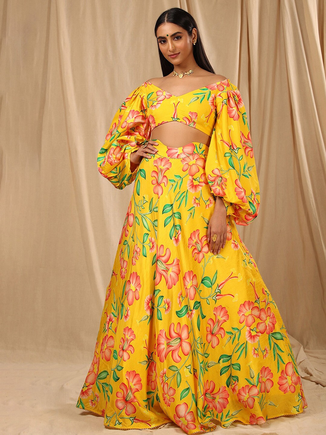 

Masaba Floral Printed Ready to Wear Lehenga Choli, Yellow